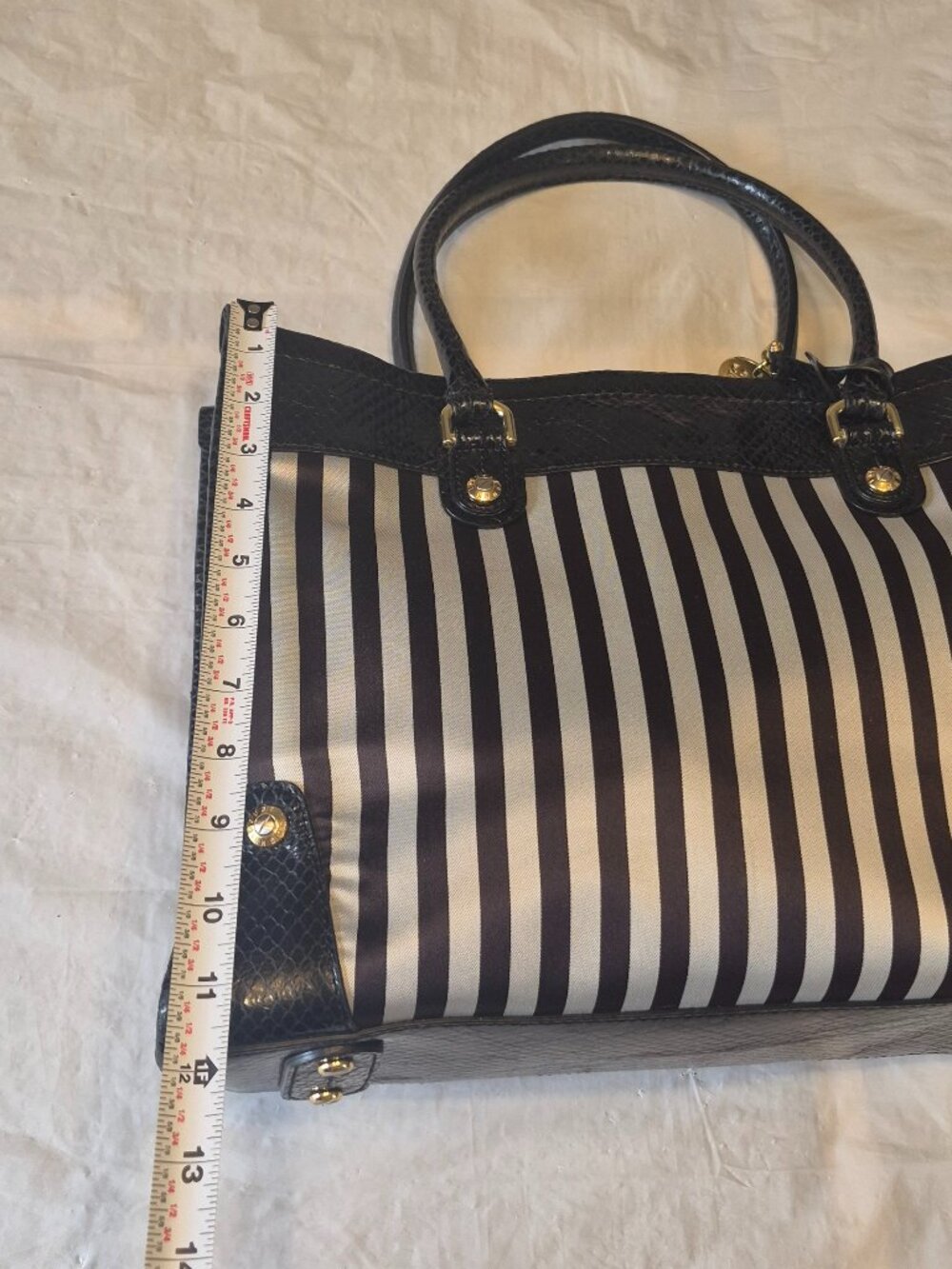 Vintage Henri Bendel 712 5th Ave Large Striped Tote Bag Purse Black / White - Picture 3 of 16
